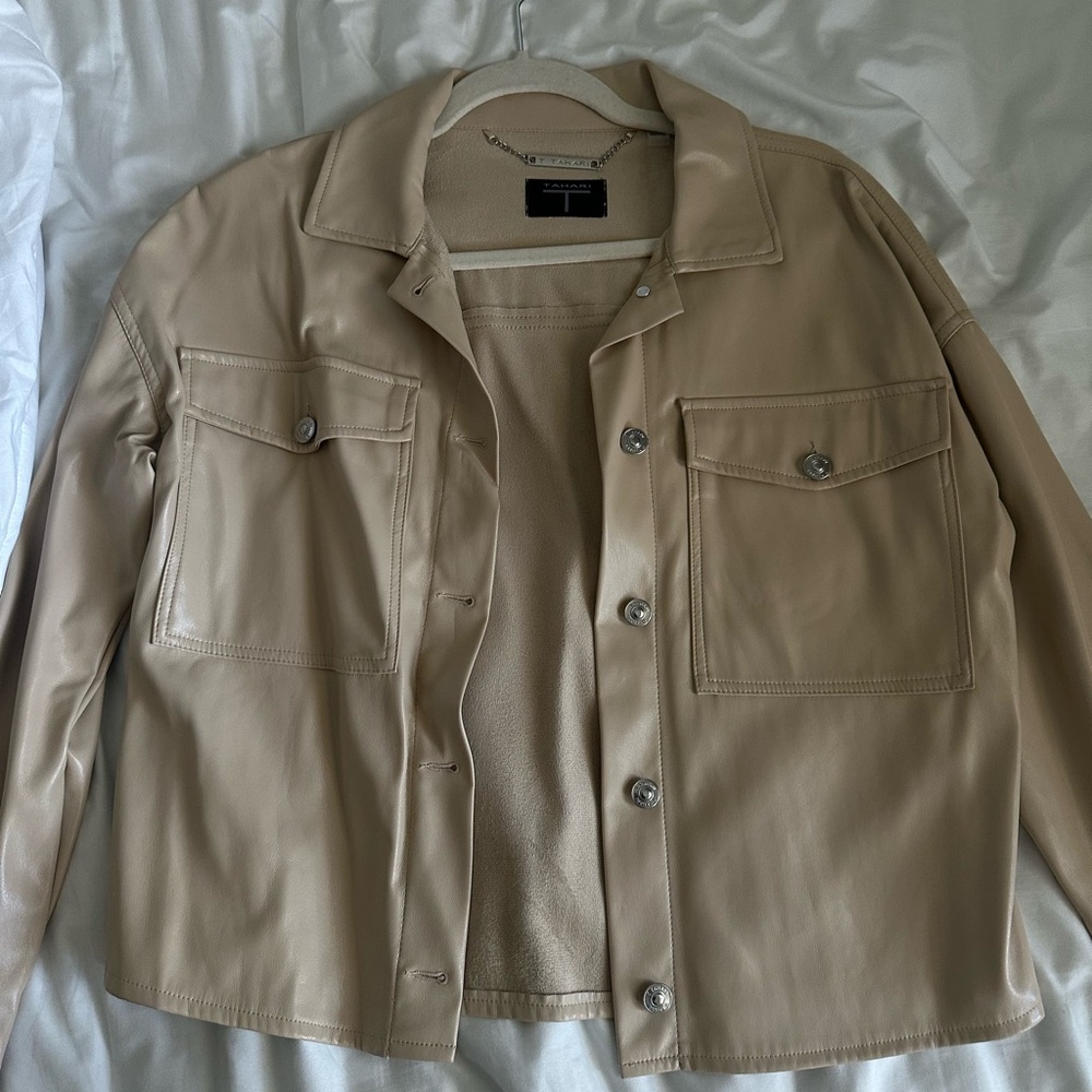 T Tahari Women's Cream Leather Jacket